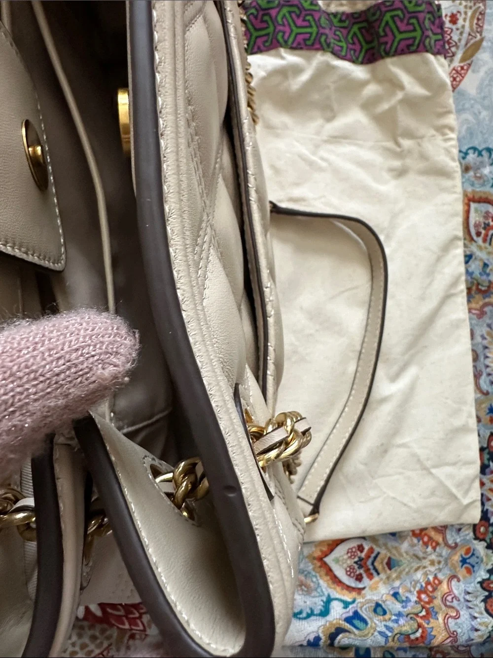 Tory Burch Fleming soft Cream Quilted Leather Chain-Handle Shoulder Bag